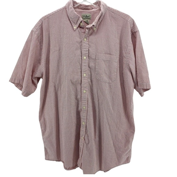 L.L. Bean Other - LL Bean Mens XL Tall Seersucker Shirt Red White Stripe Short Sleeve Button Down